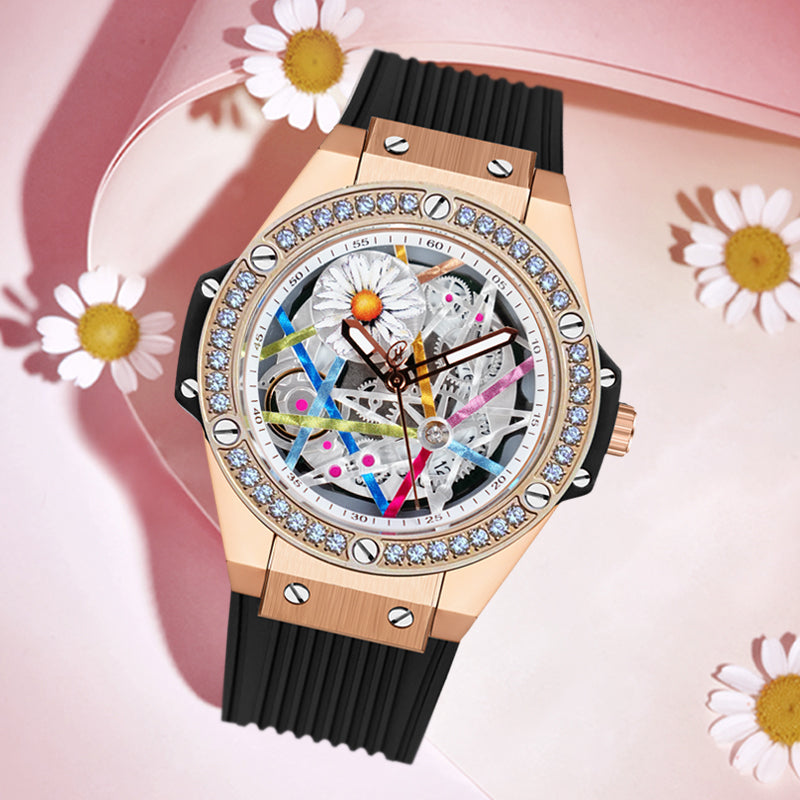 Montre à quartz tournesol diamantée
