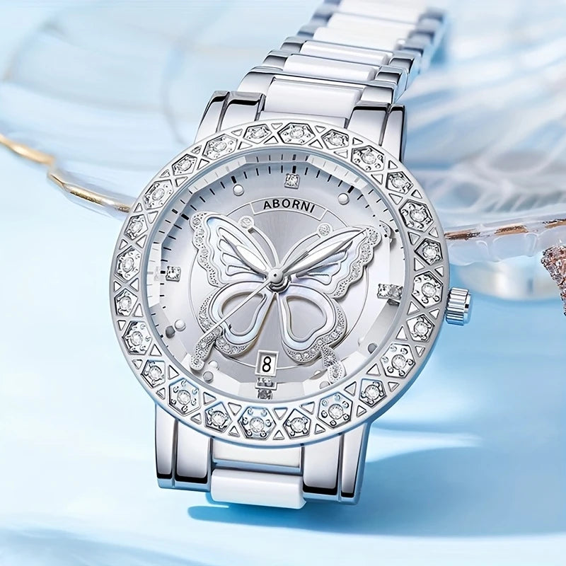 Montre papillon Lady Monarch en acier inoxydable