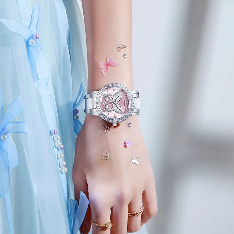 Montre papillon Lady Monarch en acier inoxydable